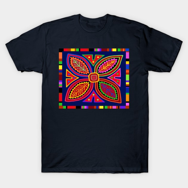 Kuna Indian Mola Flora - Red Blue Pink Yellow T-Shirt by Esprit-Mystique